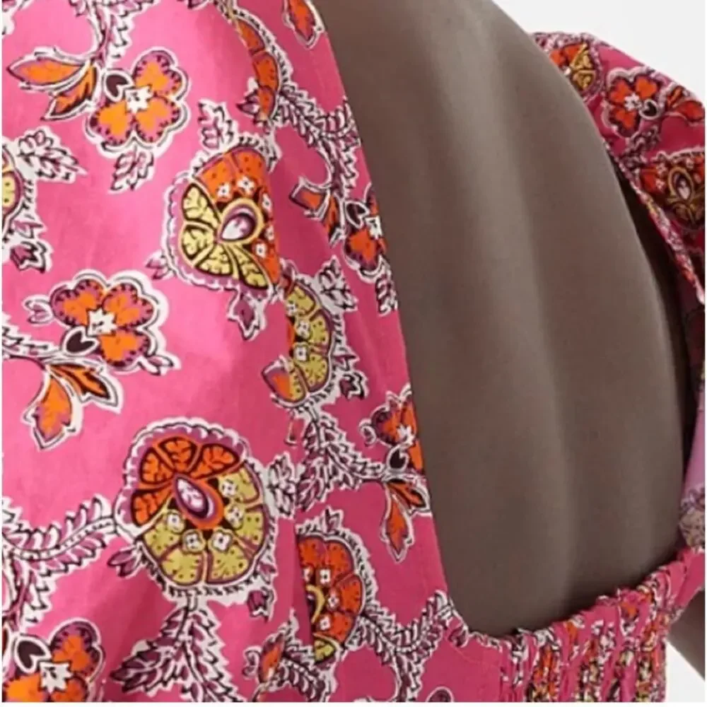 J. Crew Puff-sleeve squareneck top in Ratti® pink blooms print
